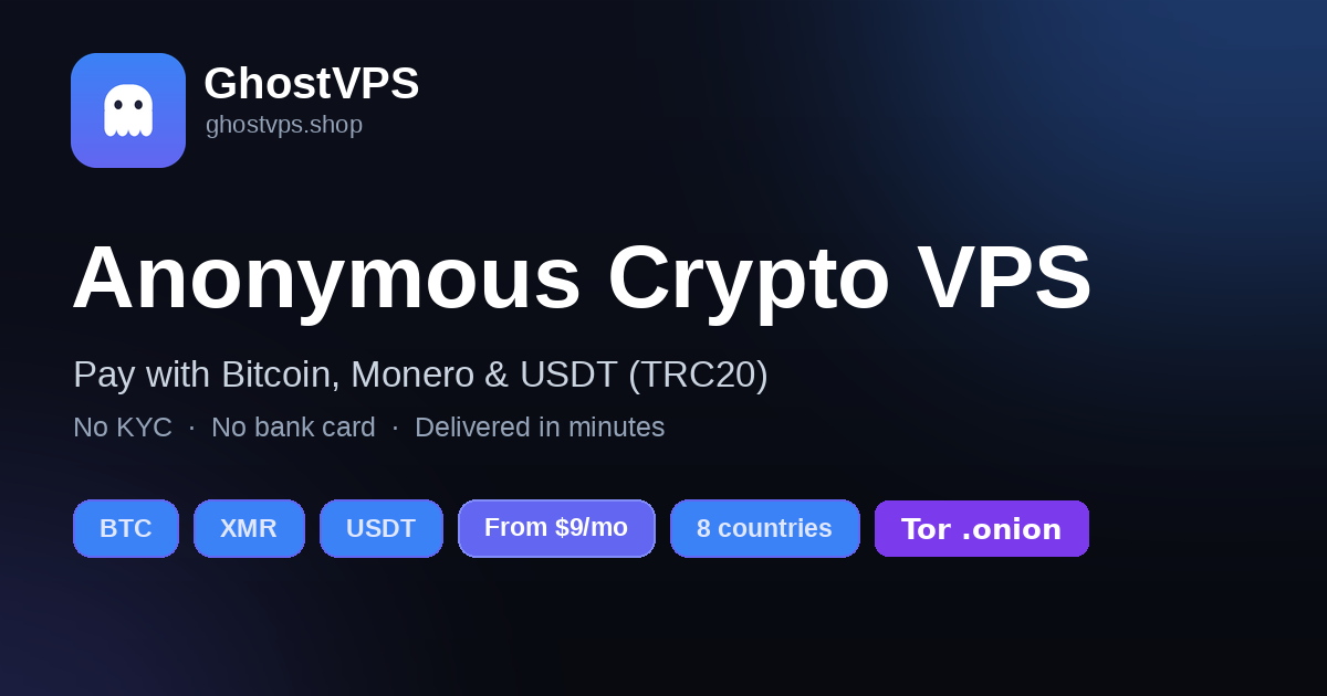 GhostVPS 4 vCPU / 8 GB / 160 GB NVMe (Intel) — Anonymous VPS